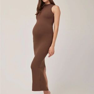 Bumpsuit Sculpting Rib Mock Neck Maxi Dress